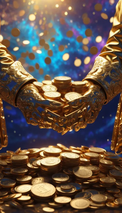 a pile of gold coins in front of a blue background