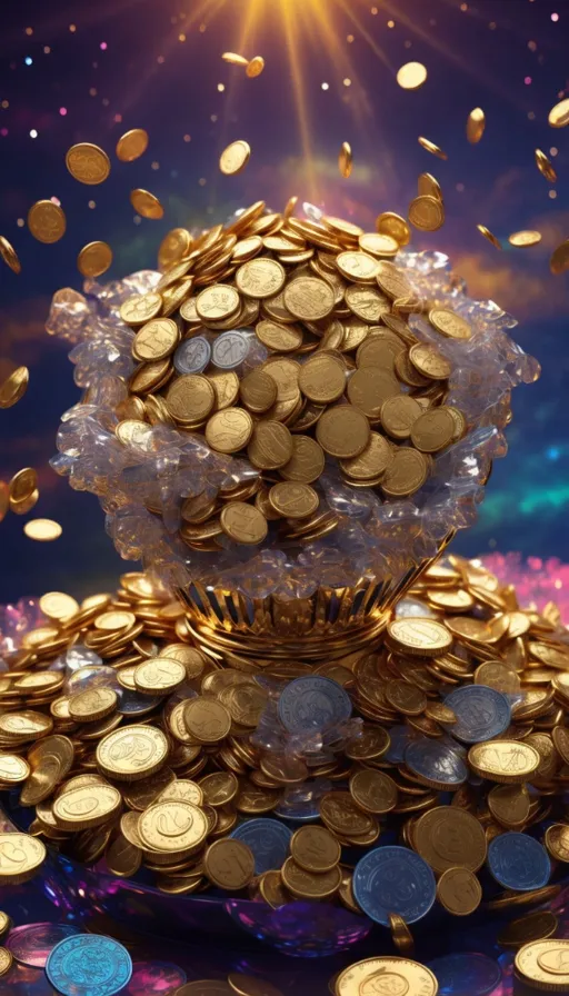 a pile of gold coins sitting on top of a table