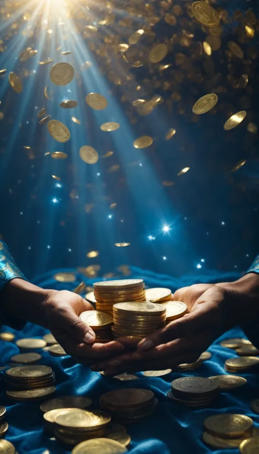 a person holding a pile of gold coins