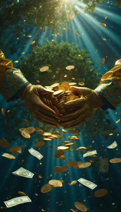 a person's hands holding a handful of gold coins