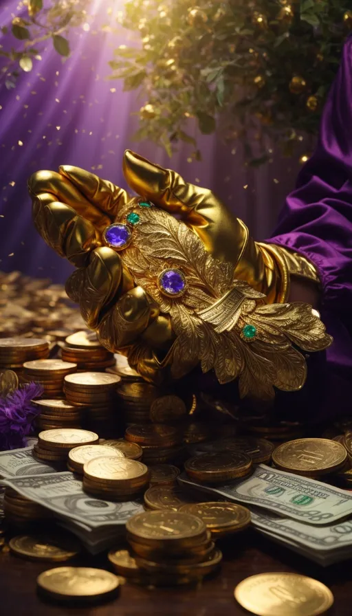 a pile of gold coins sitting on top of a table