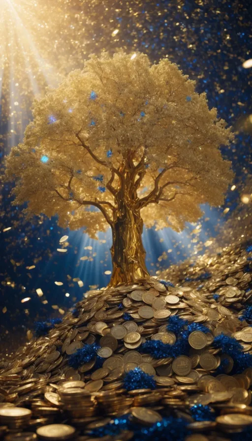 a tree on top of a pile of coins