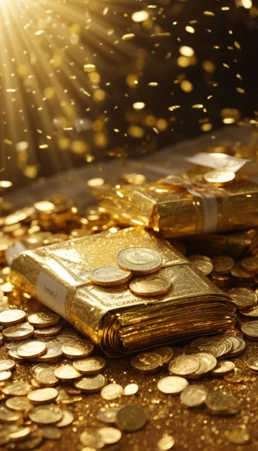 a pile of gold coins sitting on top of a table