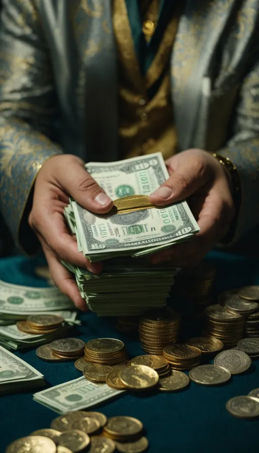 a man holding a stack of money in his hands