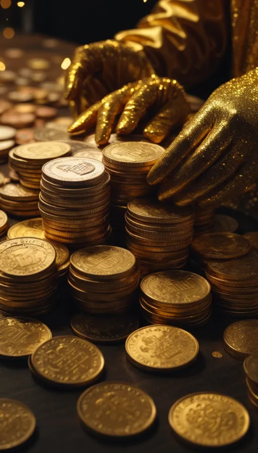 a pile of gold coins sitting on top of a table