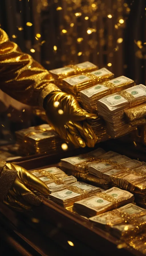 a pile of gold and silver dollar bills