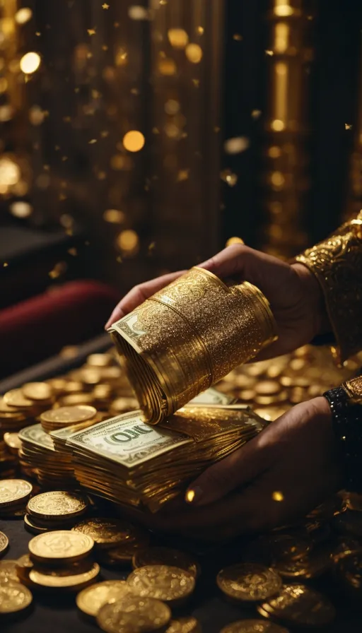 a person holding a roll of gold coins