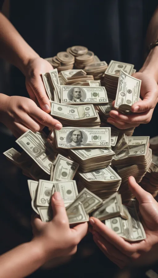 a pile of money being held by two hands