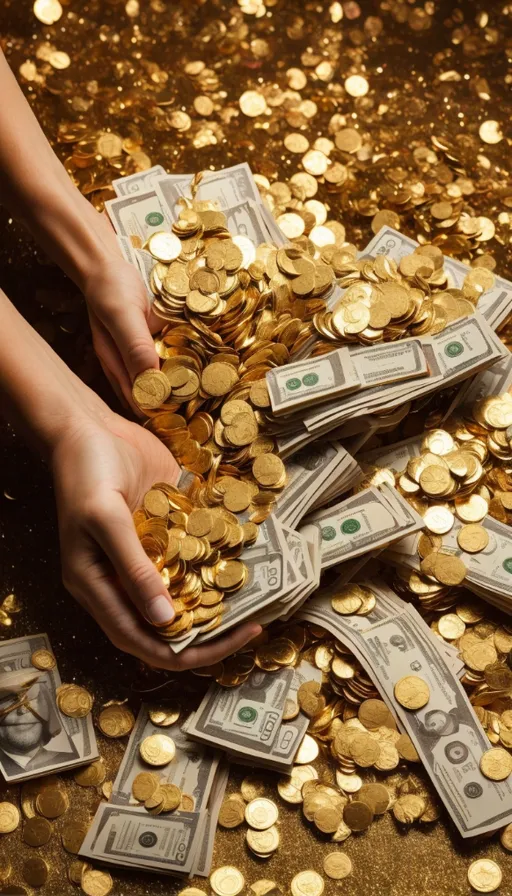 a pile of money with a hand grabbing it