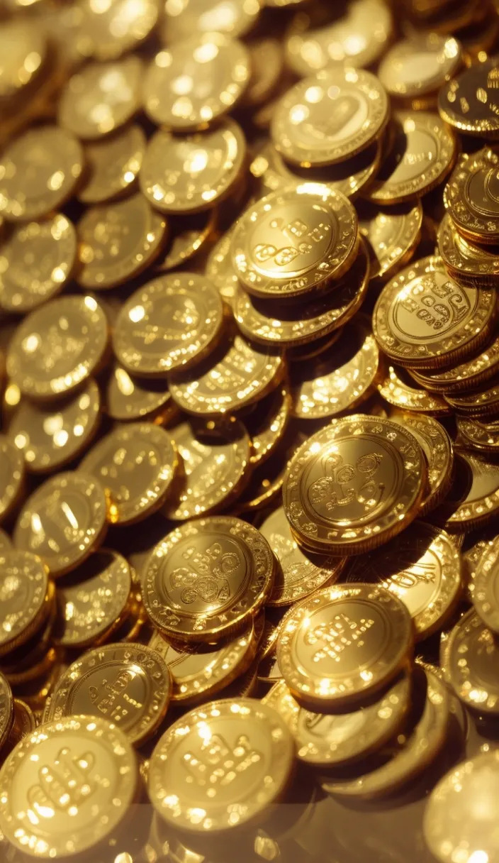 a pile of gold coins sitting on top of a table