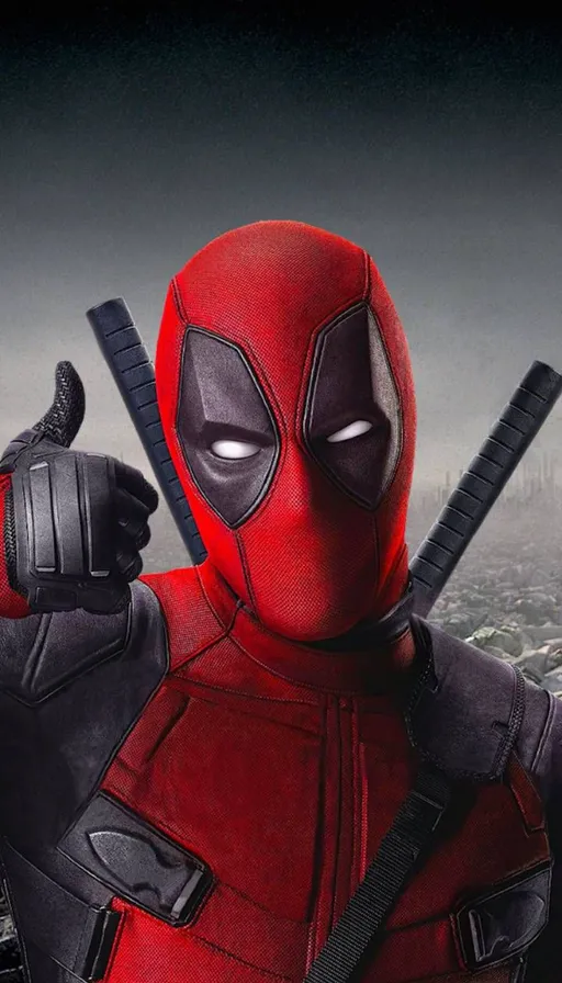 a man in a deadpool suit holding two guns