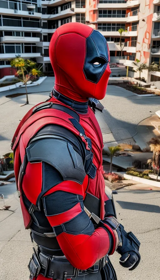 a man in a red and black costume