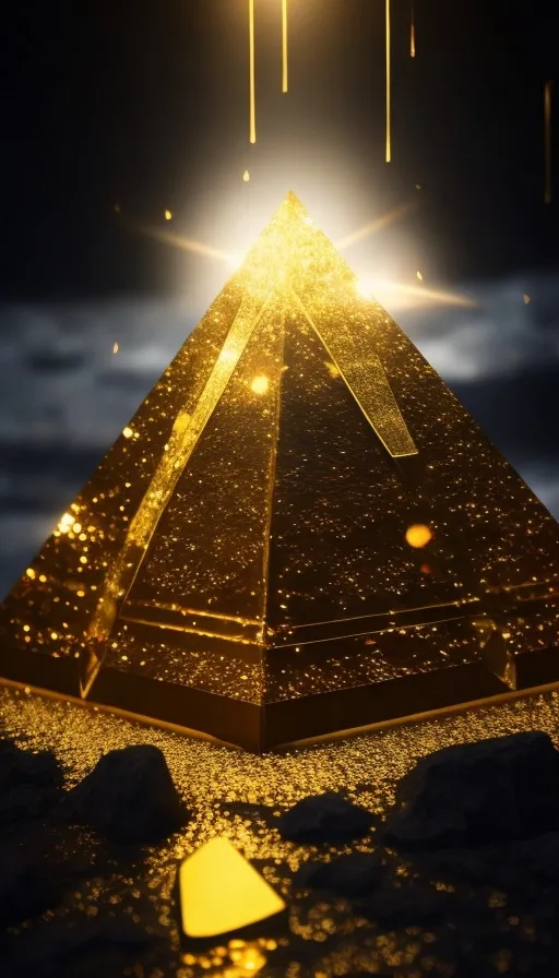 a golden pyramid with a bright light coming out of it