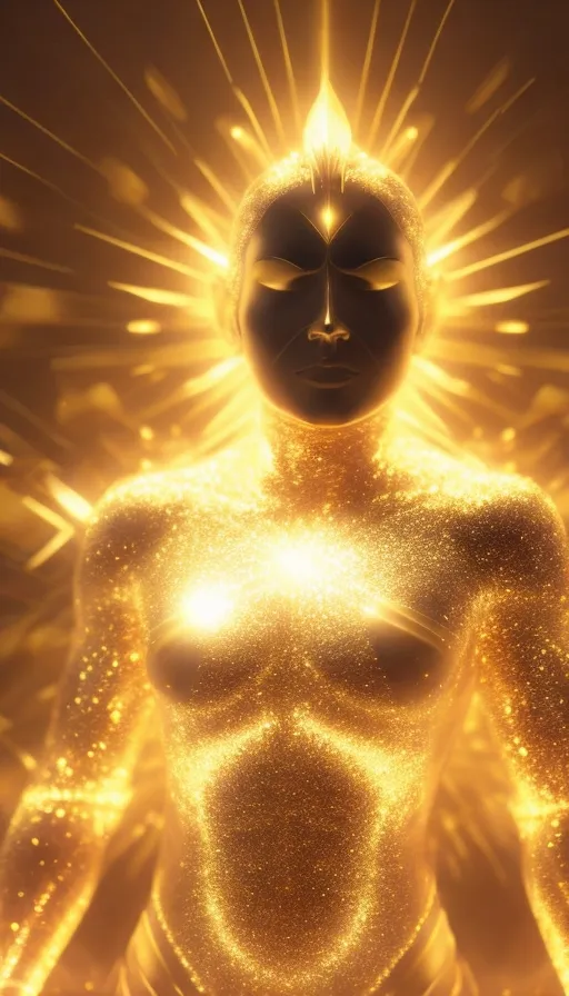 a woman with glowing gold body and head