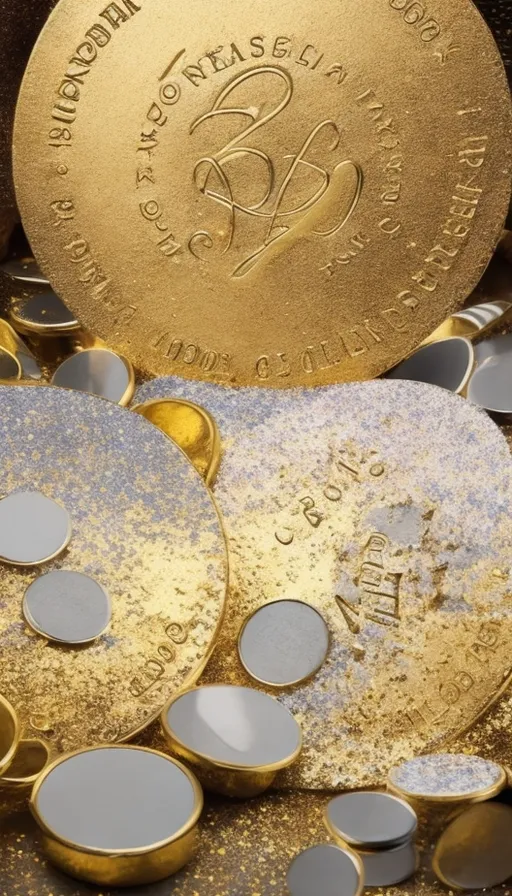 a pile of gold coins sitting on top of each other