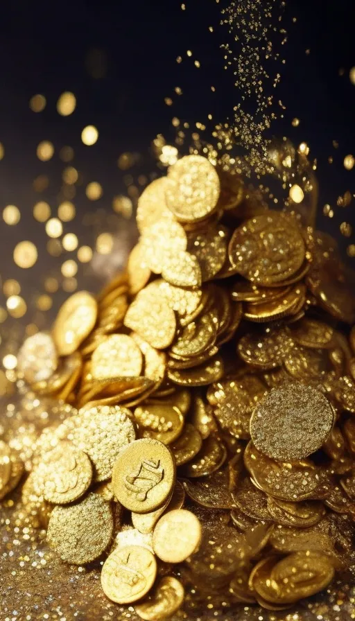 a pile of gold coins sitting on top of a table