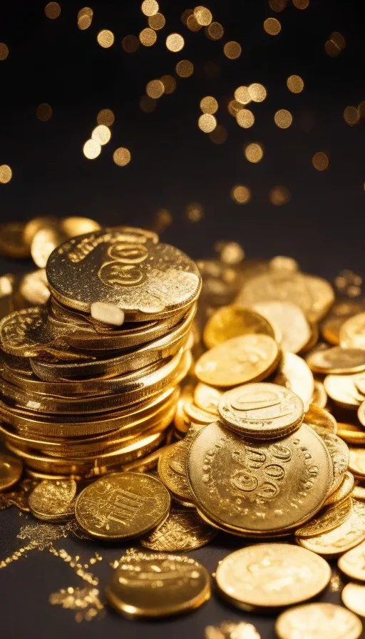 a pile of gold coins sitting on top of a table