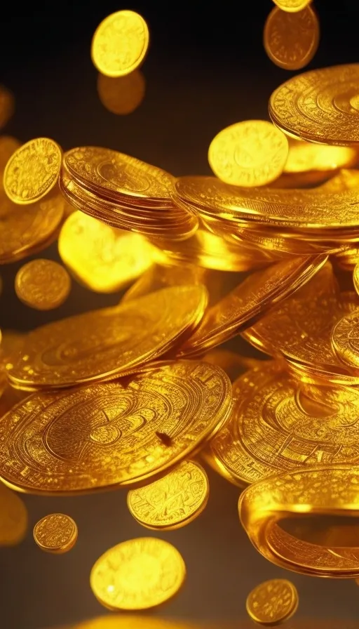 a pile of gold coins sitting on top of a table