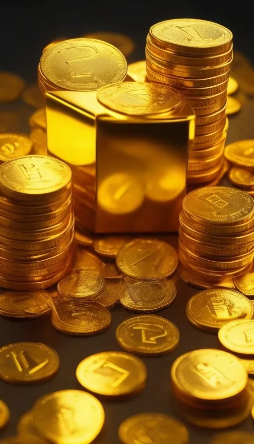 a pile of gold coins sitting on top of a table