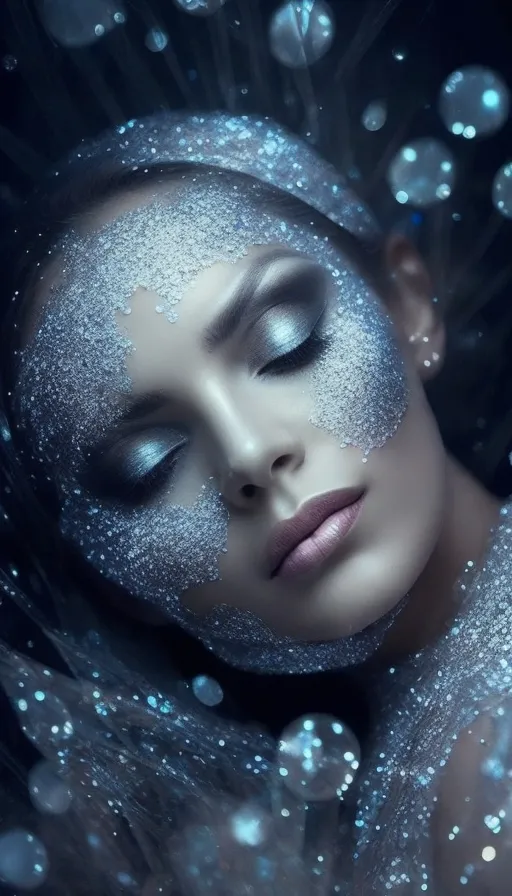 a woman with her eyes closed and her face covered in glitter