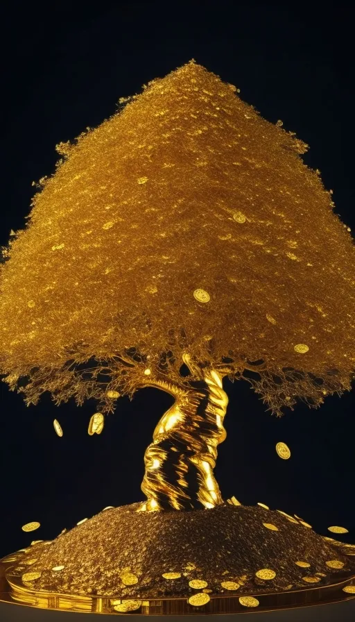 a golden tree with a black background