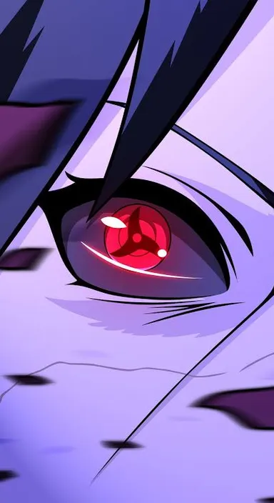 a close up of a red eye in a purple background