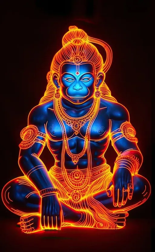 a neon image of a hindu god sitting on the ground