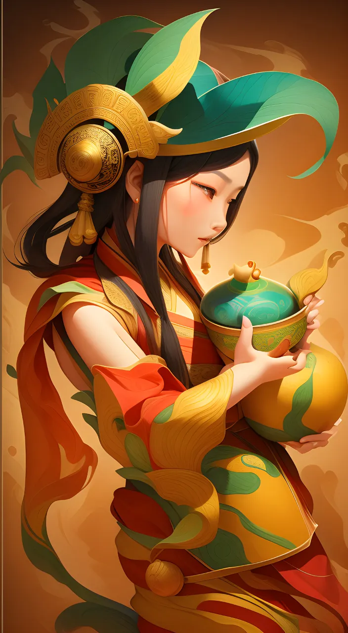 a painting of a woman holding a pot