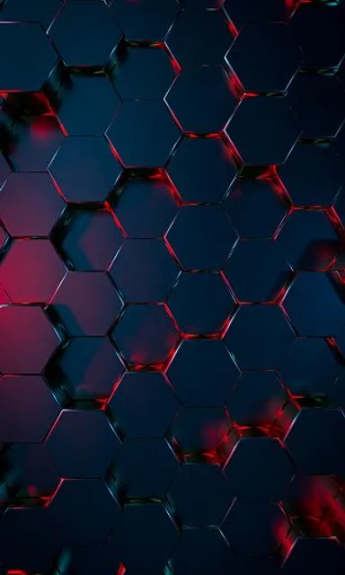 a red and blue background with hexagonal shapes