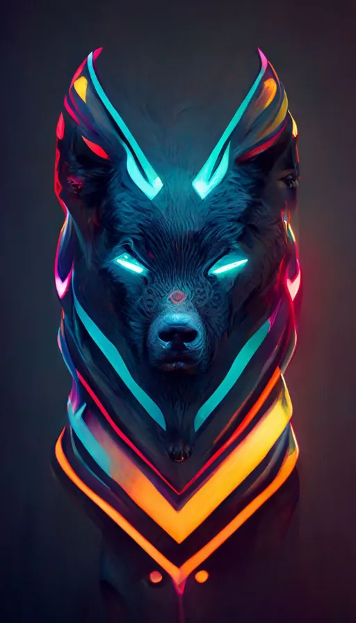 a glowing wolf head with glowing red eyes. darken the wolf's eyes to give it a menacing appearance.