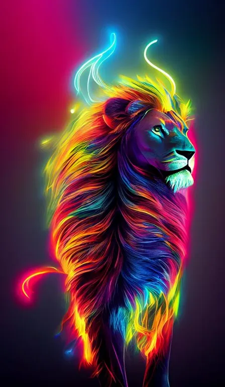 a colorful lion on a dark background