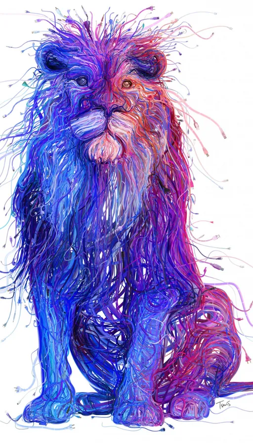 a colorful lion sitting on a white background