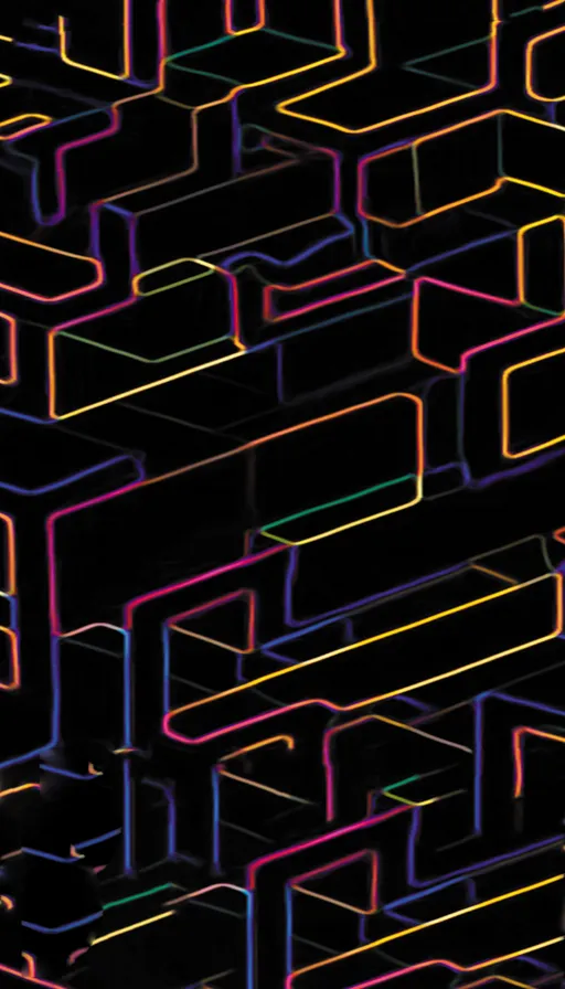 a black background with a multicolored maze pattern