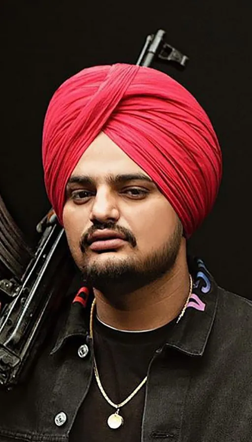 a man with a red turban holding a gun