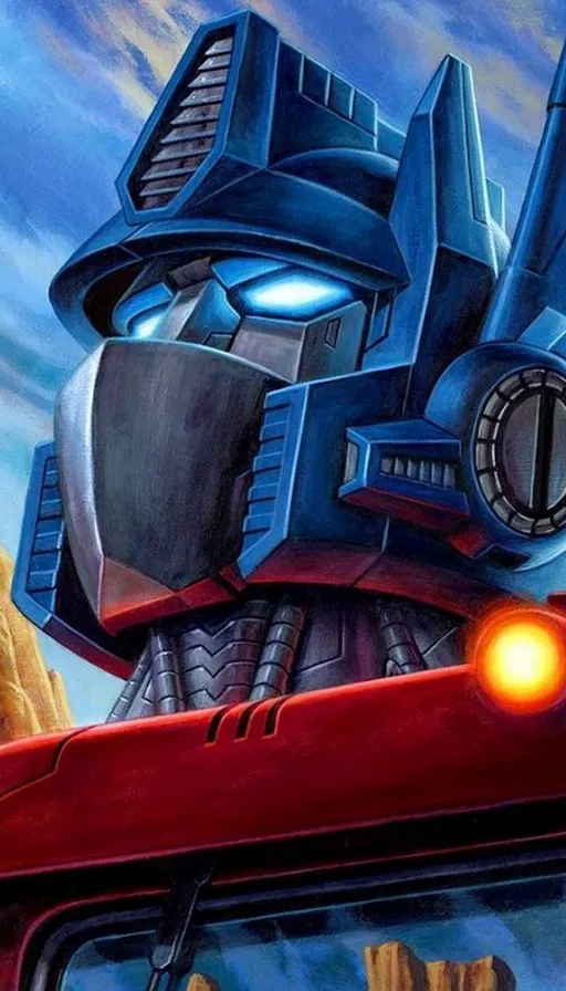 a painting of a robot that is on top of a bus