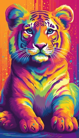 a painting of a tiger on a colorful background