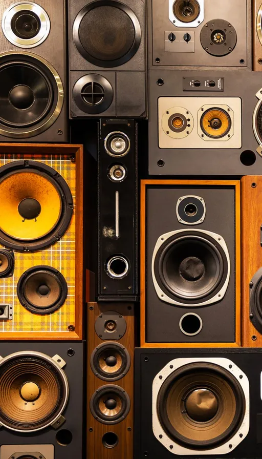 a wall full of different types of speakers