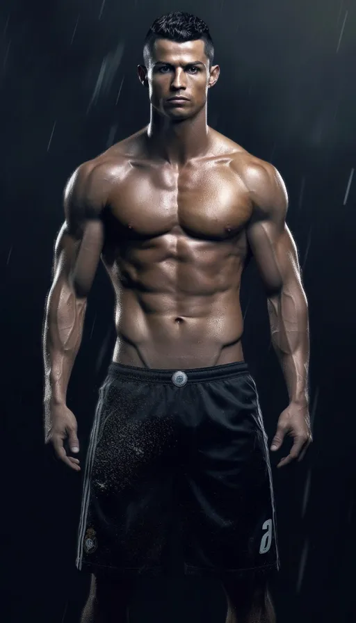 a shirtless man standing in the rain
