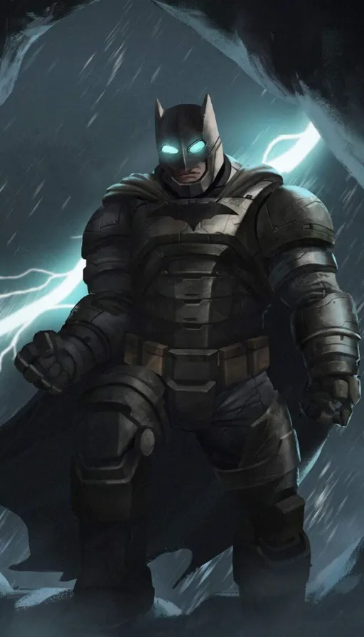 a man in a batman costume standing in the rain