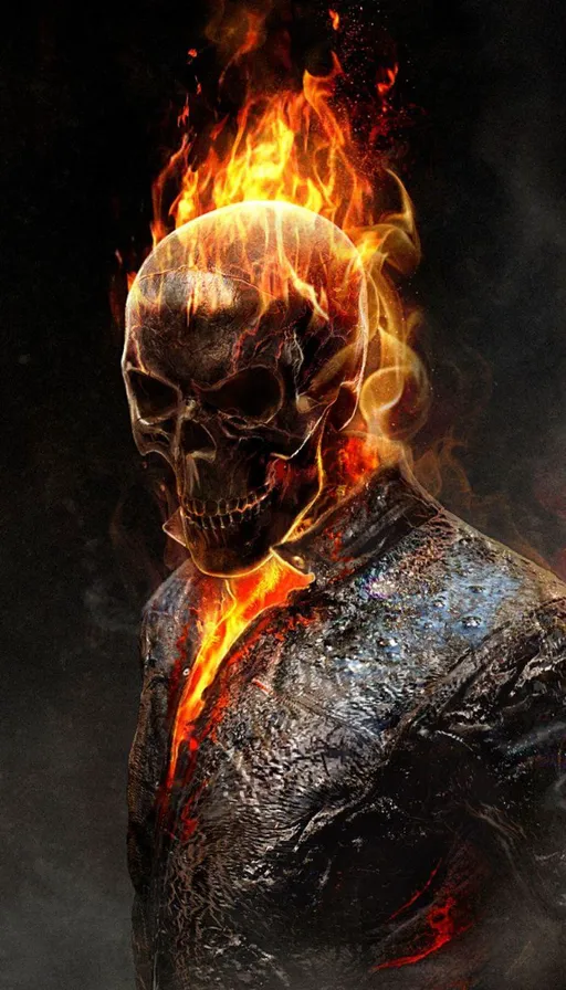a man in a suit with fire on his face