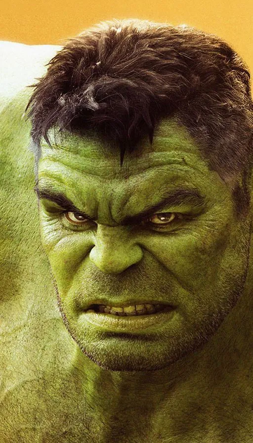 a close up of the face of a man in a green suit