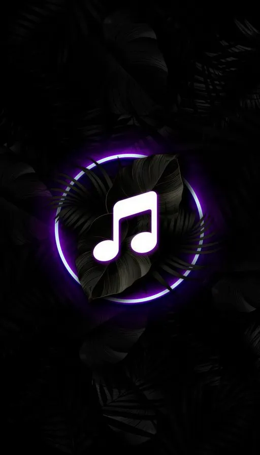 A dark background with a neon music note. make the note a light blue, with a dark outline around it.