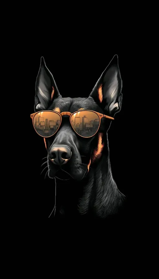 a dog wearing sunglasses on a black background