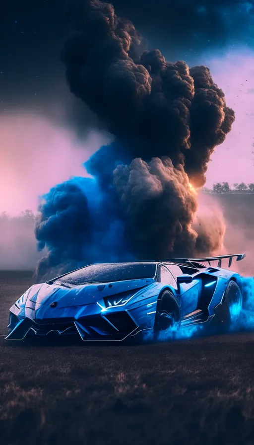 a blue car with smoke coming out of it