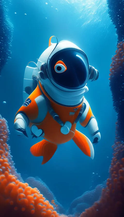 an orange and white submarine floating in the ocean