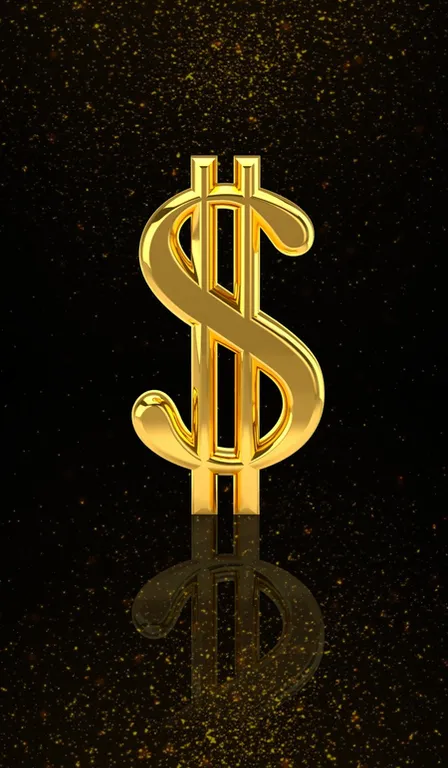 a golden dollar sign sitting on top of a black table