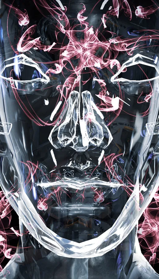 a digital image of a man's face with a lot of lines coming out