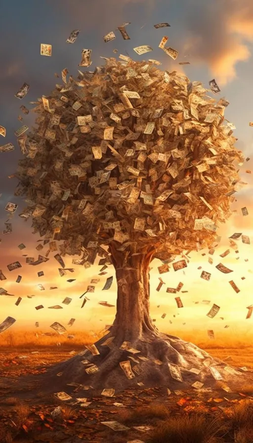 a tree that has money falling from it