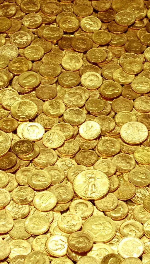 a pile of gold coins sitting on top of a table