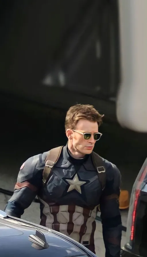 a man in a captain america costume is getting out of a car